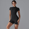 Rompers One-Piece Suit Zipper Short Sleeve Push Up Workout Clothes BodSPECIFICATIONSBrand Name: RooftrellenAge: MIDDLE AGEMaterial: SPANDEXMaterial: NylonElasticity: High StrecthFabric Type: NylonStyle: Office LadyHign-concerned ChemicDMEwomenstorenull