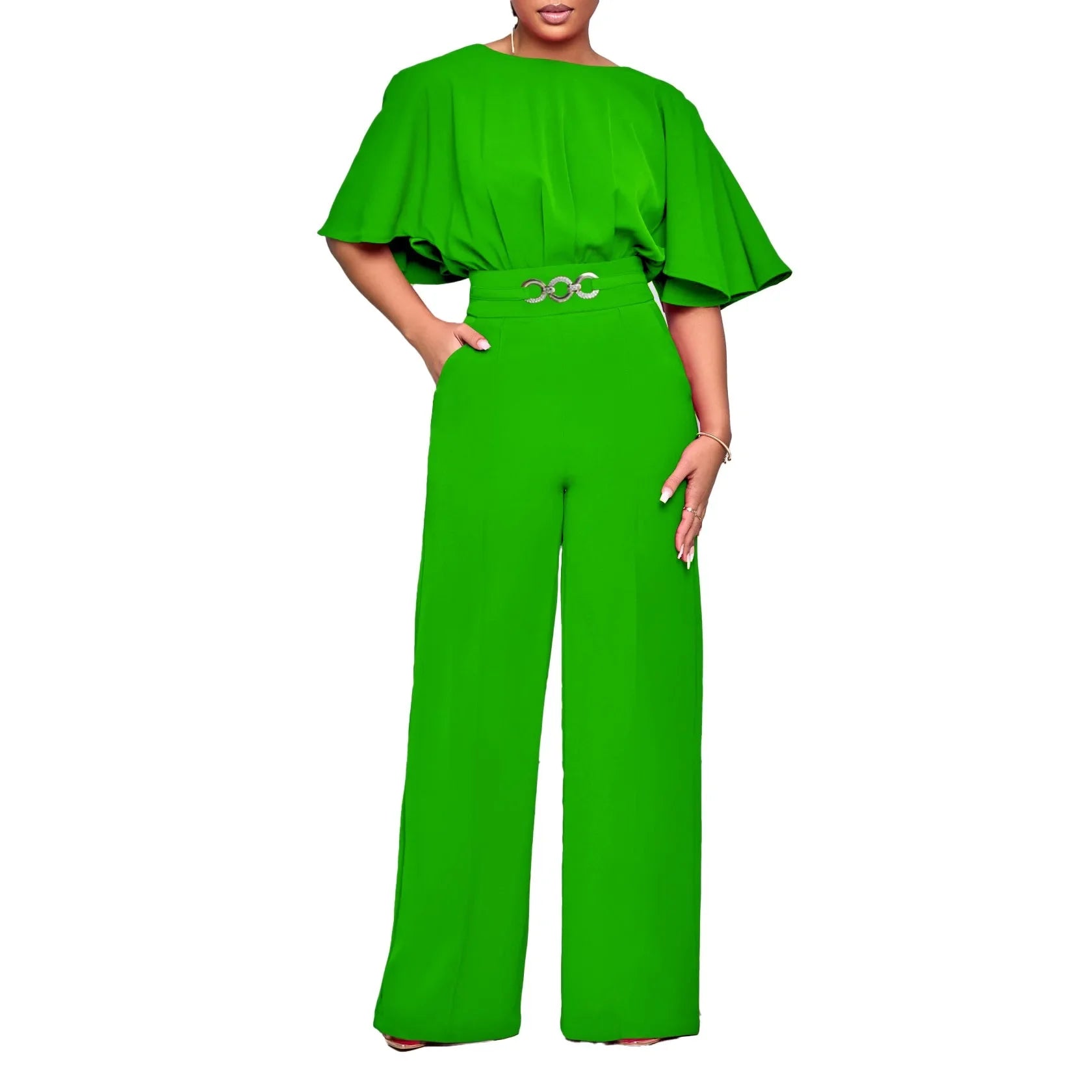 Jumpsuits Women Elegant Luxury O Neck Short Sleeve Belt Waisted StraigSPECIFICATIONSBrand Name: NoEnName_NullStyle: Office LadyAge: MIDDLE AGEOrigin: Mainland ChinaCN: GuangdongSeason: All seasonMaterial: POLYESTERDecoration: sashesFabDMEwomenstorenull