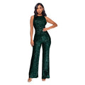 Sleeveless Sequined Jumpsuit Round Neck Slim Fit High Waist Sexy Sprin