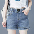 High waisted denim shorts version in large size for slimming effectSPECIFICATIONSBrand Name: NoEnName_NullDecoration: AppliquesFabric Type: KnittingPant Style: regularPattern Type: SolidFit Type: LOOSE FITStyle: CasualMaterial: POLYDMEwomenstorenull