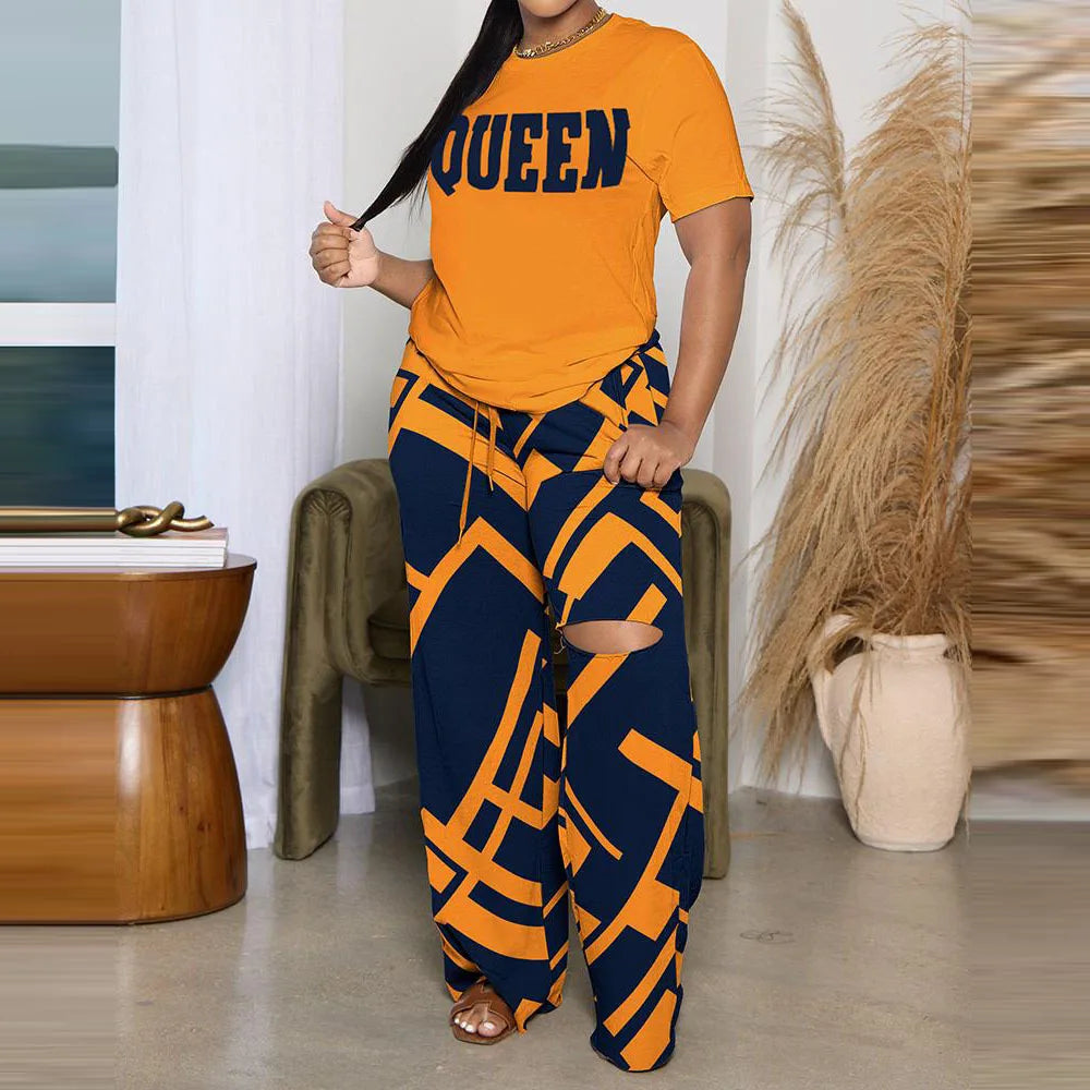 Two-Piece Set: Casual Printing Pants & T-shirt Set fashion and comfort