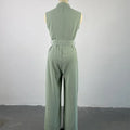 Women Pocket Front Zipper Sleeveless Wide Leg Jumpsuit One Piece Suit 