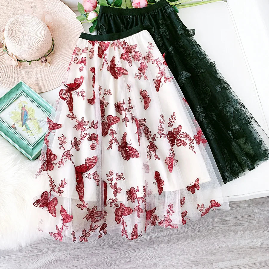 Skirt Women Vintage Butterfly Embroidery Elastic High Waist A-Line MesSPECIFICATIONSBrand Name: GLINDADAMaterial: POLYESTERMaterial: MeshMaterial: VoileStyle: Chinese StyleElasticity: Slight StrechOrigin: Mainland ChinaCN: GuangdongSeaDMEwomenstorenull