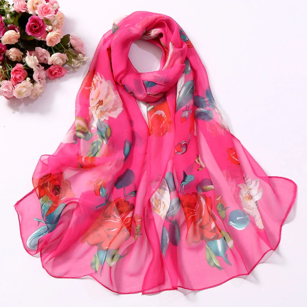 Scarf Women Foulard Shawl Bandana Elegant Beach Sun ProtectionSPECIFICATIONSDepartment Name: ADULTSize: 50*160cm(1cm=0.39in)pattern: RoseApply to season: Spring,Autumn,summerStyle: ElegantColor: Red,Black,Navy blueBrand Name: NDMEwomenstorenull