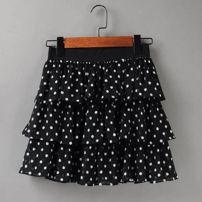 Skirts- Elastic High Waist Sweet Chiffon Ruffled Mini Pleated Skirt