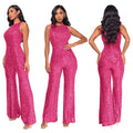 Sleeveless Sequined Jumpsuit Round Neck Slim Fit High Waist Sexy Sprin