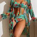 Swimwear- Sexy High Waist Bikini 3 Pieces Floral Print Swimsuit