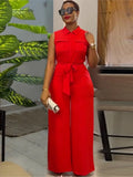 Women Pocket Front Zipper Sleeveless Wide Leg Jumpsuit One Piece Suit 