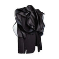 Stitching long sleeve ladies black blazer coat with shawl collar and ruffles.