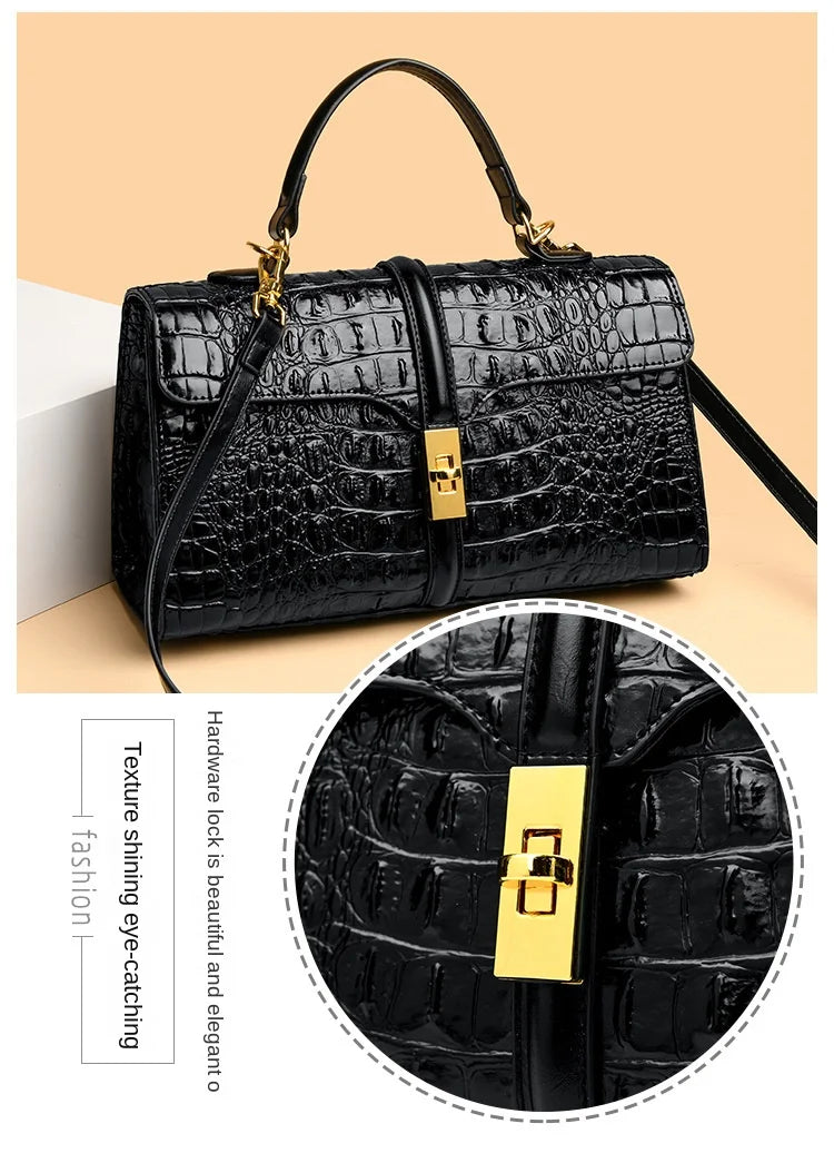 Leather Crocodile Pattern Women's Bag Fashion Brand Ladies HandbagsSPECIFICATIONSBrand Name: NoEnName_NullOrigin: Mainland ChinaCN: GuangdongLining Material: COTTONLining Material: POLYESTERMain Material: Genuine leatherPlace Of OriDMEwomenstorenull