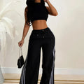 Pants- Sporty Striped Side Flare Jogger For Women Casual Contrast