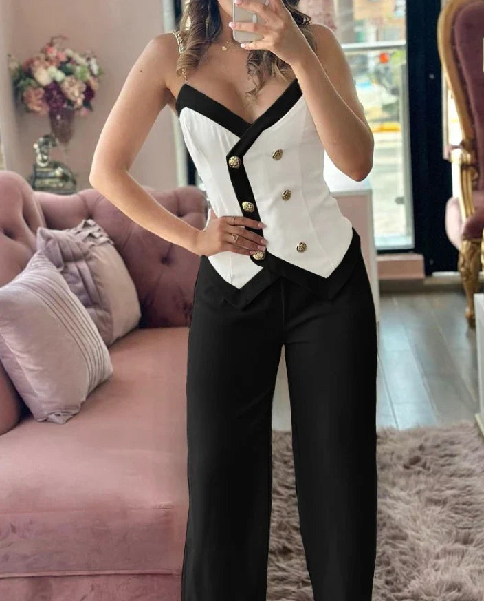 Two-piece Set for Women: Sexy Cami Top & High Waist Pants  stylish