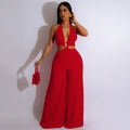 Jumpsuit- Halter Neck Backless Sleeveless Straight Loose Wide Leg