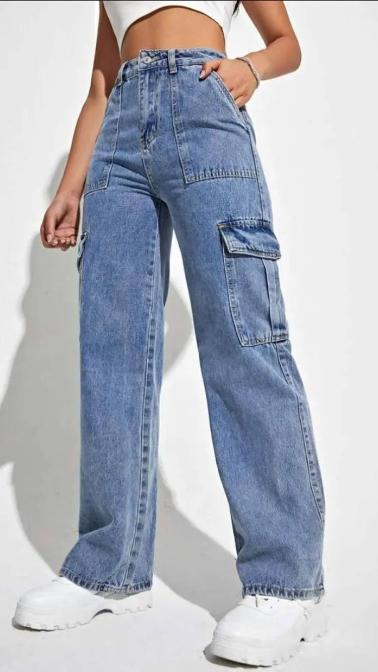 Style Women's Straight Leg Jeans Fashion Multi Pocket Denim Cargo PantSPECIFICATIONSBrand Name: ANGELHAOHAOYAMaterial: COTTONElasticity: Non StrechFabric Type: Cotton denimLength: full lengthFit Type: regularStyle: Y2KDecoration: PockeDMEwomenstorenull