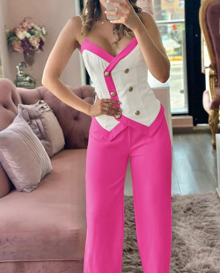 Two-piece Set for Women: Sexy Cami Top & High Waist Pants  stylish