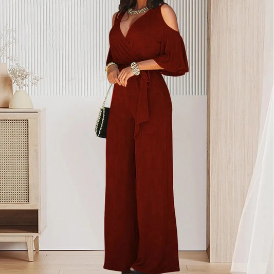 Jumpsuit Lace Up Women Deep Crotch OL StyleSPECIFICATIONSBrand Name: SANWOODStyle: CasualAge: MIDDLE AGECraft of Weaving: OtherOrigin: Mainland ChinaCN: GuangdongSeason: All seasonMaterial: POLYESTERDecoratioDMEwomenstorenull