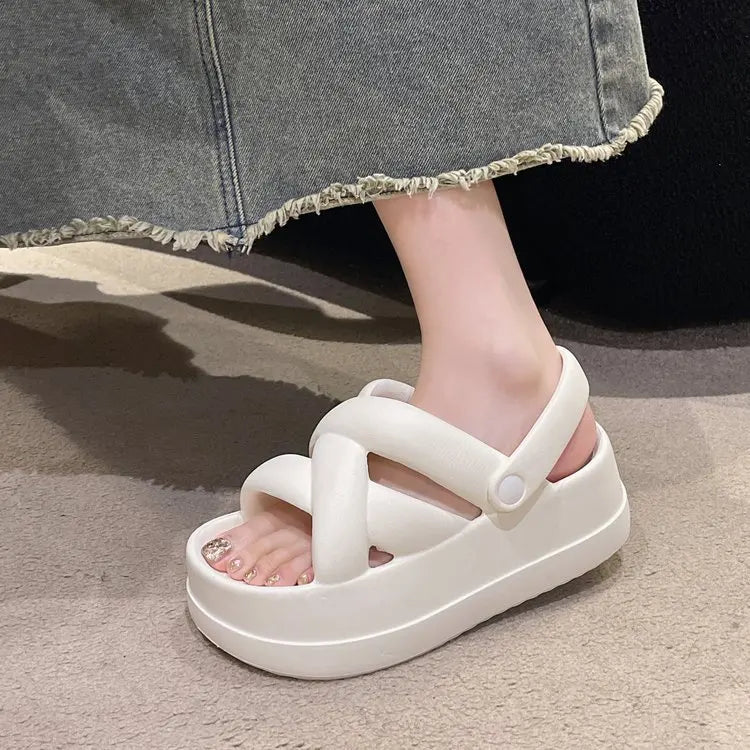 Thick Sole Heightened Women's Sandals with Simple CrossoverSPECIFICATIONSBrand Name: NoEnName_NullDressing style: OtherOutsole Material: EVAHeel Height: Med (3cm-5cm)With Platforms: NoHign-concerned Chemical: NoneSandal TypeDMEwomenstorenull