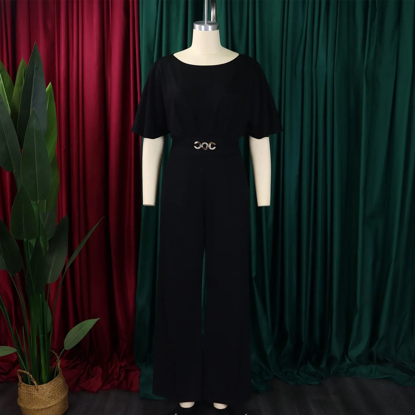 Jumpsuits Women Elegant Luxury O Neck Short Sleeve Belt Waisted StraigSPECIFICATIONSBrand Name: NoEnName_NullStyle: Office LadyAge: MIDDLE AGEOrigin: Mainland ChinaCN: GuangdongSeason: All seasonMaterial: POLYESTERDecoration: sashesFabDMEwomenstorenull