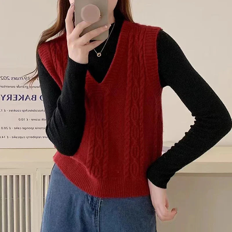 V-neck Sweater Vest Solid Sleeveless Preppy Style Sweet Knitted Vest FSPECIFICATIONSBrand Name: HeliarStyle: CasualCraft of Weaving: KnitAge: MIDDLE AGEOrigin: Mainland ChinaCN: GuangdongSeason: Autumn/WinterThickness: StandardDecoratiDMEwomenstorenull