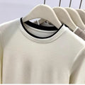 Contrasting Splicing Long Sleeved Round Neck T-shirt Base Shirt Warm TSPECIFICATIONSBrand Name: NoEnName_NullStyle: Office LadyAge: MIDDLE AGEOrigin: Mainland ChinaCN: GuangdongSeason: Autumn/WinterClothing Length: regularDecoration: PDMEwomenstorenull