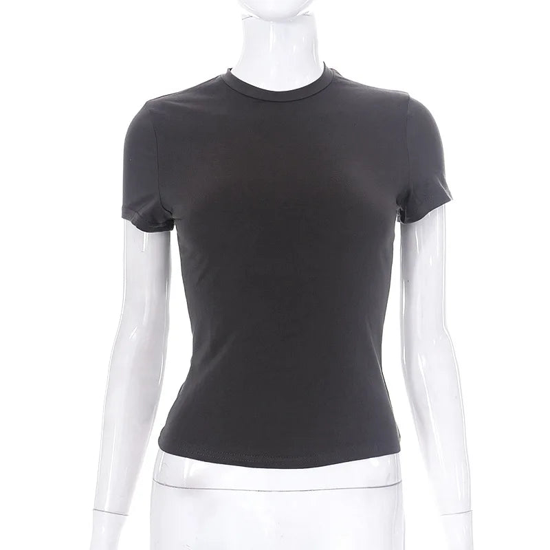 Top- Women Short Sleeve Stretchy O-Neck All-Match New Arrival 