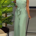 Women Pocket Front Zipper Sleeveless Wide Leg Jumpsuit One Piece Suit 