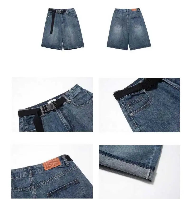 High Street Retro Blue Jeans Shorts Women Summer New Baggy Wide Leg DeSPECIFICATIONSBrand Name: NiXisMaterial: COTTONMaterial: POLYESTERElasticity: Non StrechFabric Type: Thin denimHign-concerned Chemical: NoneLength: Calf-Length PantsDMEwomenstorenull