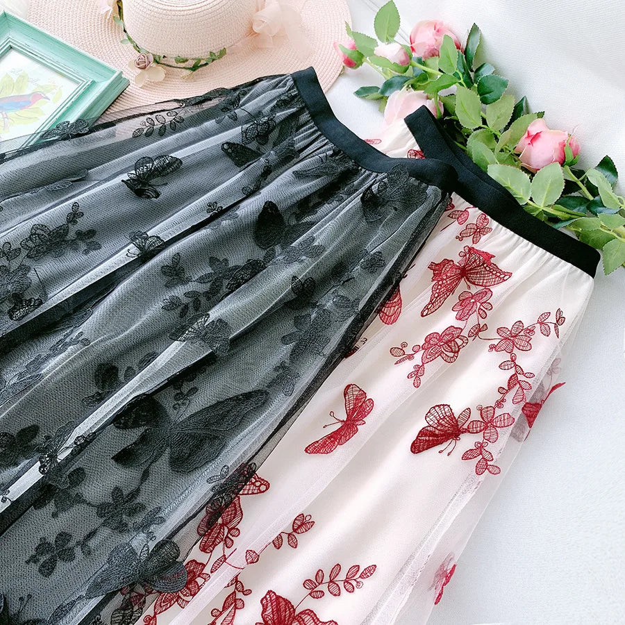 Skirt Women Vintage Butterfly Embroidery Elastic High Waist A-Line MesSPECIFICATIONSBrand Name: GLINDADAMaterial: POLYESTERMaterial: MeshMaterial: VoileStyle: Chinese StyleElasticity: Slight StrechOrigin: Mainland ChinaCN: GuangdongSeaDMEwomenstorenull