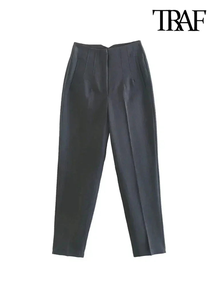 Chic Fashion With Seam Detail Office Wear Pants Vintage High Waist ZipSPECIFICATIONSBrand Name: TRAFStyle: CasualAge: MIDDLE AGEOrigin: Mainland ChinaCN: JiangsuSeason: All seasonWaist Type: highDecoration: noneElasticity: Slight StrecDMEwomenstorenull